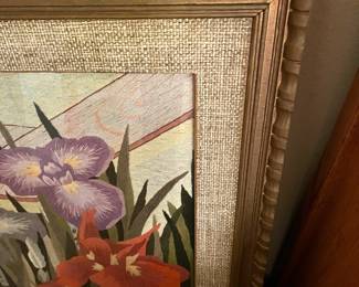 Framed Japanese Embroidery of Irises