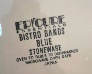 Set of 3 Epicure Essentials "Bistro Bands Blue" Stoneware Dinner Plates
