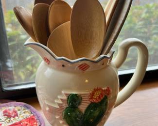 Mary Ann Baker Handcrafted Ivory Pitcher with Cactus Design