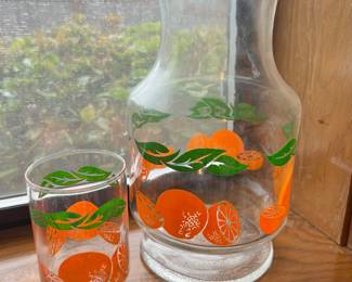 Anchor Hocking Orange Juice Carafe and Juice Glass