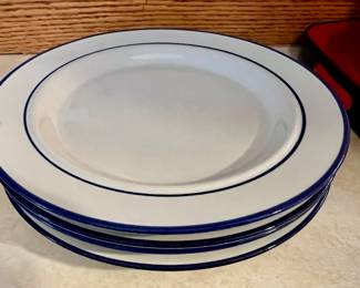 Set of 3 Epicure Essentials "Bistro Bands Blue" Stoneware Dinner Plates