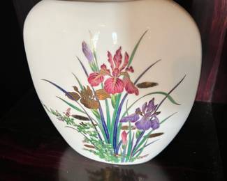 Japanese Porcelain Oval Vase with Iris Design