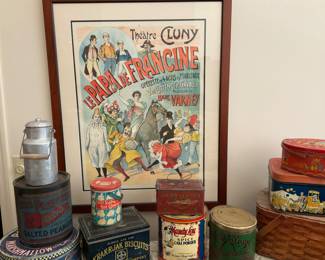 FRENCH COLORFUL PRINTS, I BELIEVE TO BE REPRO, VINTAGE TINS