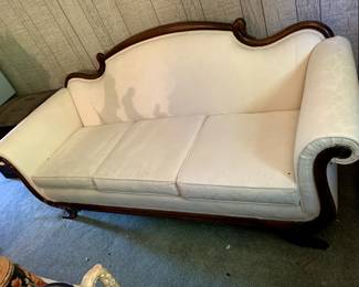 #166	Palor Sofa w/Ball & Claw Feet w/Wood Back - 72" Long (as is stains) - Up stairs you move	 $25.00 
