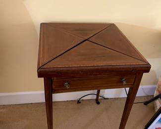 #31	Antique Game Table w/envelope fold-out top w/legs on Wheels - 20-40x30 w/1 drawer	 $125.00 
