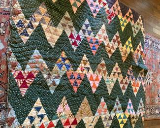 #201	scrappy quilt hand quilted and piece 70x72 as is back fabric 	 $40.00 
