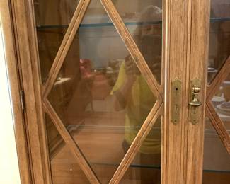 #65	Thomasville China Cabinet (2 pcs.) lighted, w/3 glass shelves & 4 glass doors & 4 wooden Doors and 3 wooden Drawers - 65x18x29-78  (missing one handle)	 $175.00 
