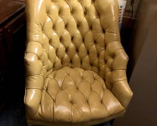 #36	Mid-Century Yellow Leather Barrel Button Back & Button Bottom Chair (missing button)	 $75.00 
