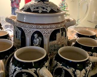 #180	German souptoureen with 6 cups  as is chip bowl top 	 $25.00 
