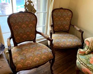 #25	Set of 2 Side Chairs w/fan patterns w/covered arm rests	 $80.00 
