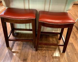 #28	(2) bar stools red vinyl nail head 24 tall 	 $60.00 
