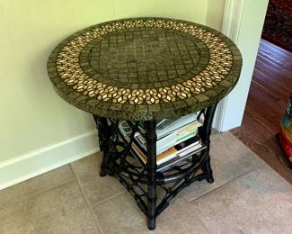 #6	loose top marble top end table wicker base 24x25	 $125.00 
