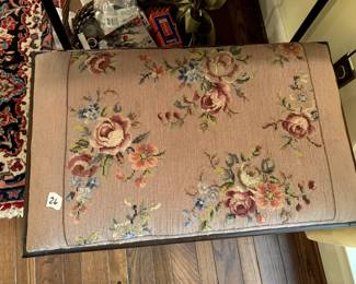 #26	Needlepoint Vanity Stool w/wood legs - 26x16x18	 $40.00 
