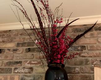 #85	Brown Glazed pot (not marked ) with feathers inside it - 10" Tall	 $30.00 
