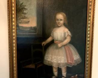 #175	oil painting of a girl with a chair 27x33 in gold frame	 $100.00 

