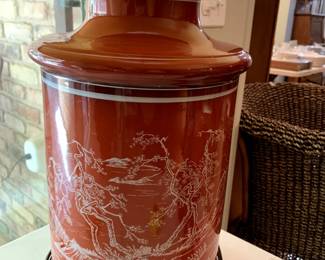#76	Red Ceramic Huge Lamp Base w/Asian Trees/Bridge - 29" Tall	 $75.00 
