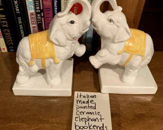 #184	Italian made pained ceramic elephant bookends 	 $40.00 
