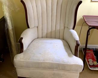 #32	White channel Back Chair (has stains) 	 $30.00 
