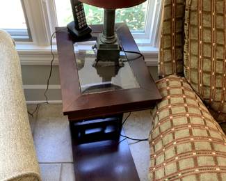 #9	End Table that slides up to chair - Glass Top (bottom as is)	 $20.00 
