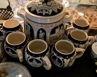 #180	German souptoureen with 6 cups  as is chip bowl top 	 $25.00 
