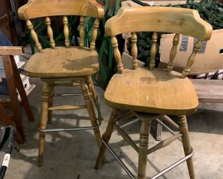 #105	Set of 2 Wood  Bar Stools (as is seat height - 29" Tall)	 $40.00 
