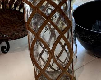 #74	Gold Metal/Glass Vase Holder - 5sq x 14" Tall	 $25.00 
