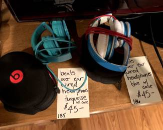 #185	Beats over ear wired head phone turquoise w case	 $45.00 
#186	beat over ear wired headphone blue w case 	 $45.00 
