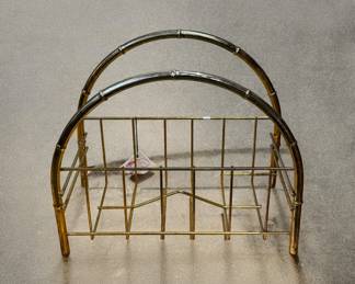 Hollywood Regency brass bamboo magazine rack