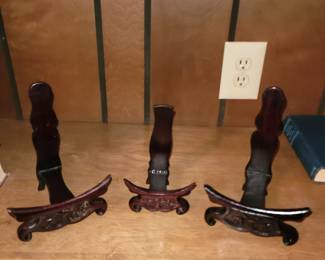 3 Chinese carved plate/book easels