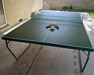 Outside, we have this table tennis table.  Did you know the term "Ping Pong" was first used by J. Jaques & Son Ltd, a British manufacturer. The name was trademarked by them in 1901.  Before the trademark, the game was known by various names, including Gossima, Whiff-Waff, and Pim-Pam, among others.  After the game gained popularity, the Hamley brothers also trademarked the name.  Subsequently, J. Jaques & Son Ltd was permitted to use the name "Ping Pong" and eventually changed the name of their game from "Gossima" to "Ping Pong" exclusively.