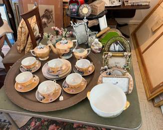 Japanese tea sets, Bombay frames, needlework, porcelain, 