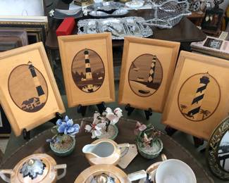 lighthouse inlaid art, Asian stone trees.