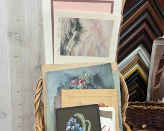 Small and miniature floral paintings, Florida prints, tropical prints, post cards, ephemera.