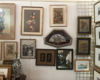 Asian section, fans, paintings, prints.