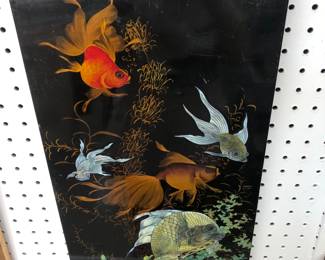 Amazing mother of pearl, hand painted Chinese fish paintings (a pair).