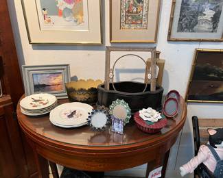 Bird plates, frames, decorative Asian prints and paintings.  Chinese or Japanese.