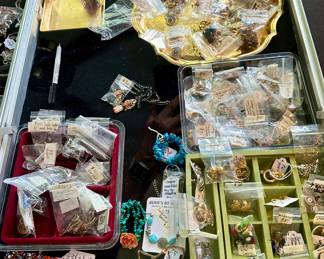 Jewelry Collection:  Lots of Sterling, Turquoise, Necklaces, Rings, Earrings, Bracelets, Pendents, Brooches. Swarovski and so much.  4-5 Estate Sales Worth of Jewelry..  More than we can display for now.