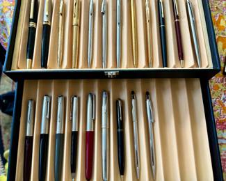 We have a significant collection of Parker, Shaeffer and Cross Pens including Fountain Pens, Ballpoints, Mechanical Pencils and Rollerballs.  From the 1920's to 1970's and more contemporary.  Look for the Pens at Jewelry Counter in the Family Room
