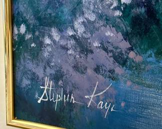 New York Ave scene in the rain by Stephen Kaye. 60" X 48" H. Gold Tone Aluminum Frame.