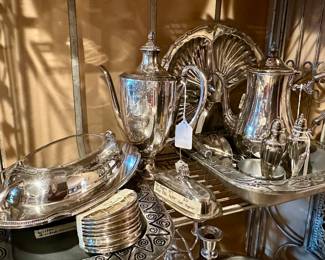 Silverplate Coffe and Tea Service and Trays