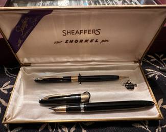 Vintage Sheaffer's Pen and Fountain Pen Set.We have a significant collection of Parker, Shaeffer and Cross Pens including Fountain Pens, Ballpoints, Mechanical Pencils and Rollerballs.  From the 1920's to 1970's and more contemporary.  Look for the Pens at Jewelry Counter in the Family Room