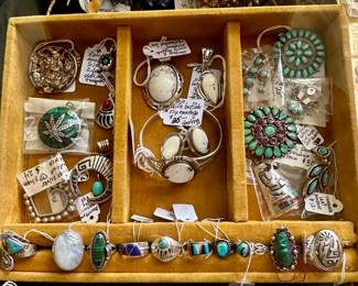 Jewelry Collection:  Lots of Sterling, Turquoise, Necklaces, Rings, Earrings, Bracelets, Pendents, Brooches. Swarovski and so much.  4-5 Estate Sales Worth of Jewelry..  More than we can display for now.