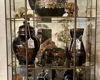 Beautiful Glass Wall Display Case  and Fine Glass Pieces