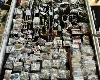 Jewelry Collection:  Lots of Sterling, Turquoise, Necklaces, Rings, Earrings, Bracelets, Pendents, Brooches. Swarovski and so much.  4-5 Estate Sales Worth of Jewelry..  More than we can display for now.