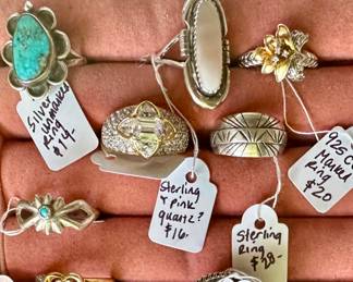 Jewelry Collection:  Lots of Sterling, Turquoise, Necklaces, Rings, Earrings, Bracelets, Pendents, Brooches. Swarovski and so much.  4-5 Estate Sales Worth of Jewelry..  More than we can display for now.
