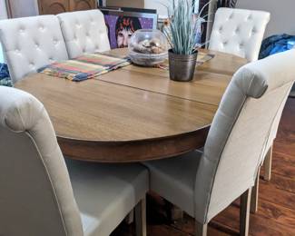 Oak table and 6 padded chairs 