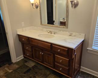 MB Sink Cabinet, marble top, sink, fixtures, mirror & lights