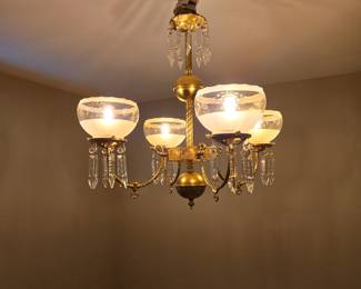 Brass & crystal chandelier 