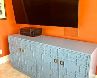 Blue credenza 6’ x 21.5” deep.
65” Samsung tv