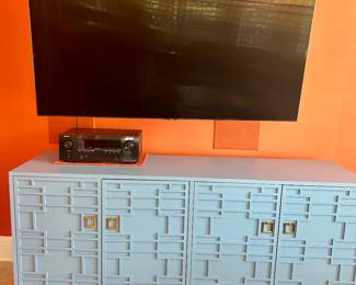 Blue credenza 6’ x 21.5” deep.
65” Samsung tv